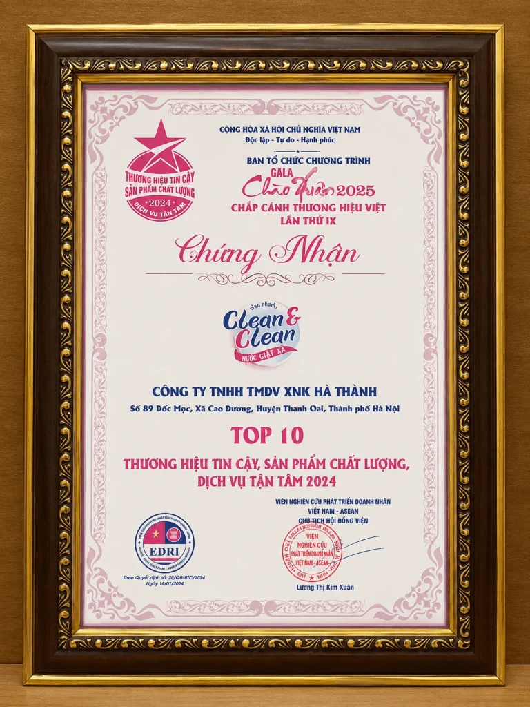 Giay chung nhan top 10 thuong hieu uy tin clean clean ha thanh