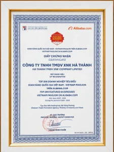 Giay chung nhan top 200 gian hang tieu bieu Ha Thanh