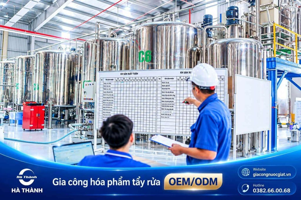 Bên trong công ty nhà máy xưởng sản xuất hóa phẩm tẩy rửa Hà Thành