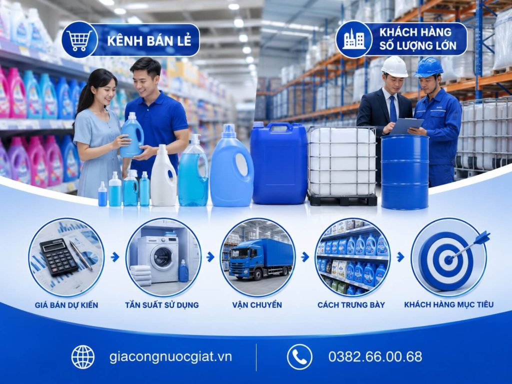 Chọn dung tích và khách hàng mục tiêu để đặt gia công sản xuất nước giặt tại Hà Thành