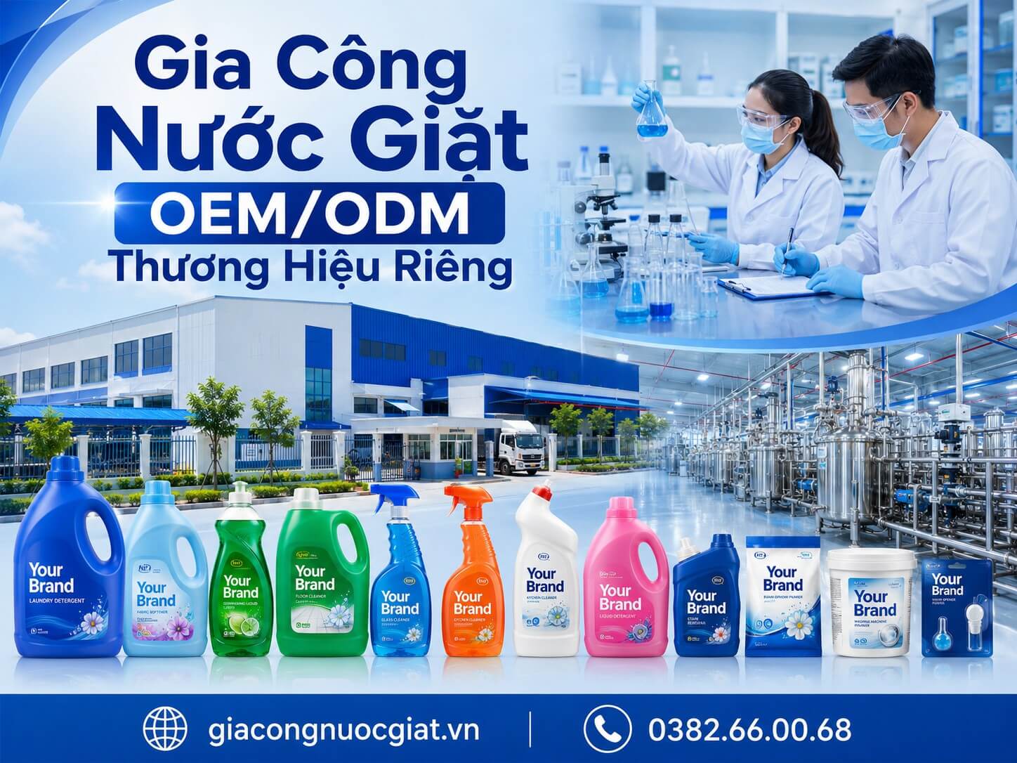 công ty nhà máy xưởng sản xuất gia công nước giặt xả quần áo Hà Thành 0382660068