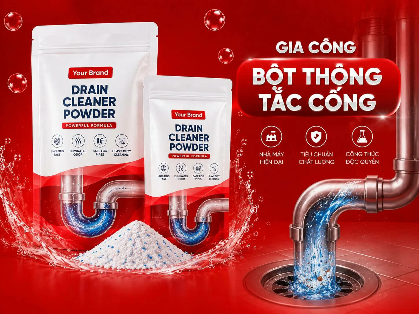 công ty nhà máy xưởng sản xuất gia công bột thông tắc cống Hà Thành