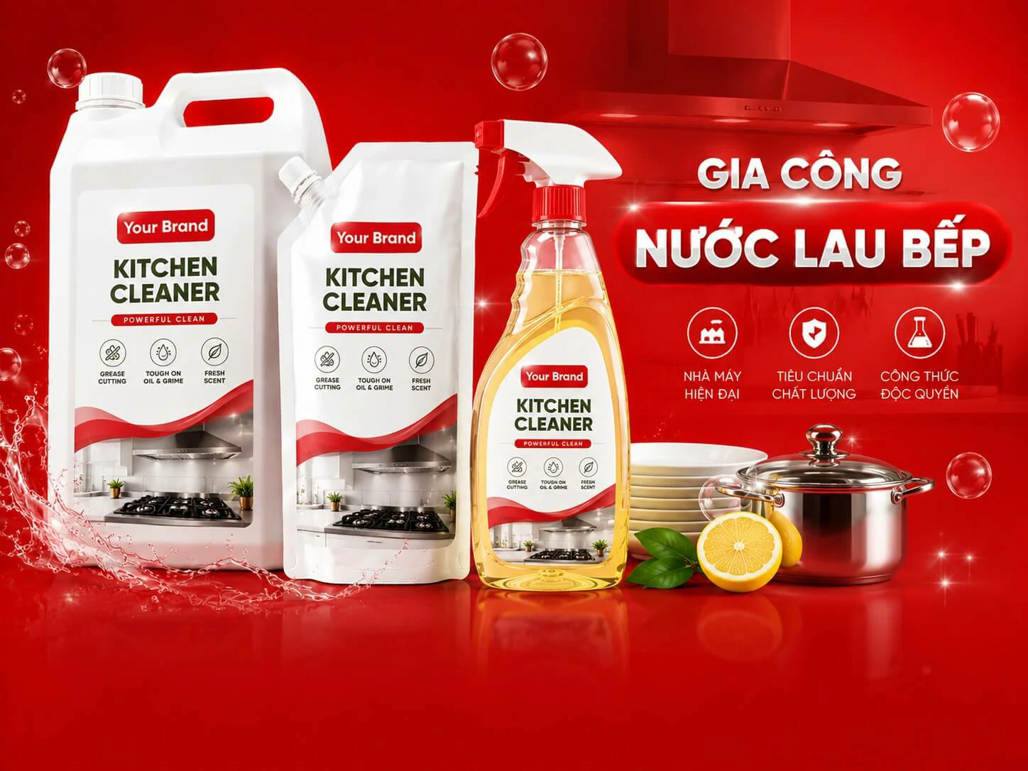 công ty nhà máy xưởng sản xuất gia công nước lau bếp Hà Thành