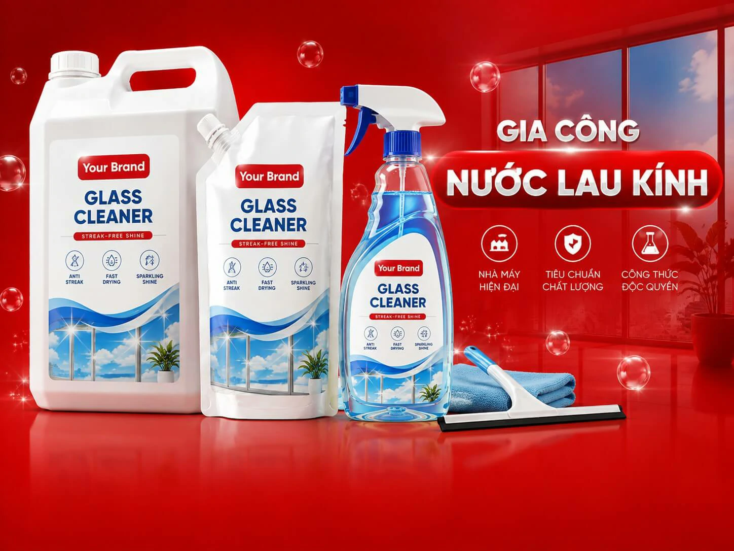 công ty nhà máy xưởng sản xuất gia công nước lau kính Hà Thành