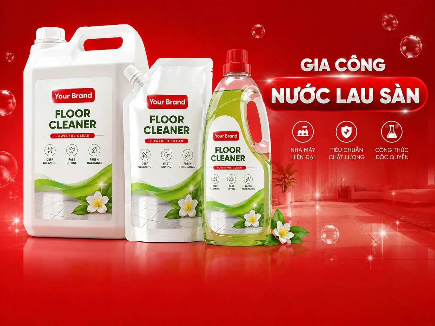 công ty nhà máy xưởng sản xuất gia công nước lau sàn Hà Thành