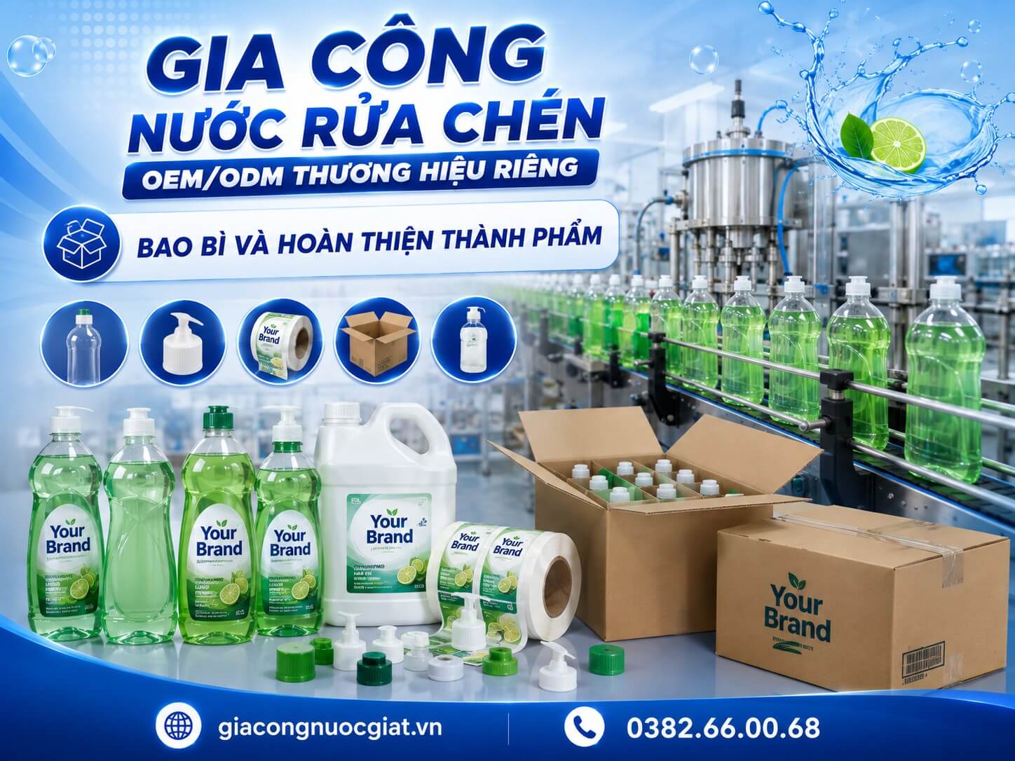 Lựa chọn bao bì và hoàn thiện thành phẩm khi gia công nước rửa chén tại Hà Thành