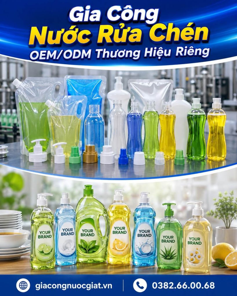 Lựa chọn dung tích, chai và bao bì khi gia công sản xuất nước rửa chén tại Hà Thành