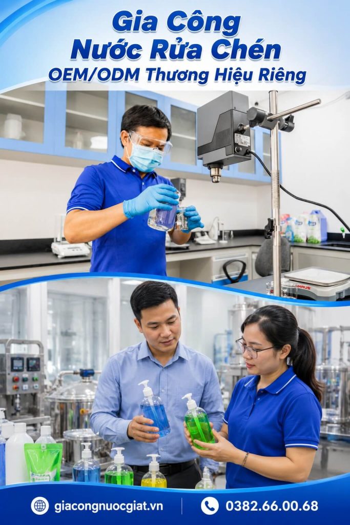 Phát triển và duyệt mẫu tại xưởng nhà máy công ty Sản xuất gia công nước rửa chén OEM ODM Hà Thành