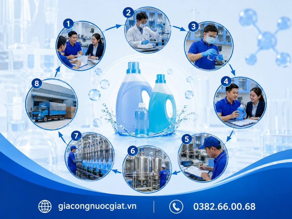Quy trình 8 bước sản xuất gia công nước giặt Hà Thành