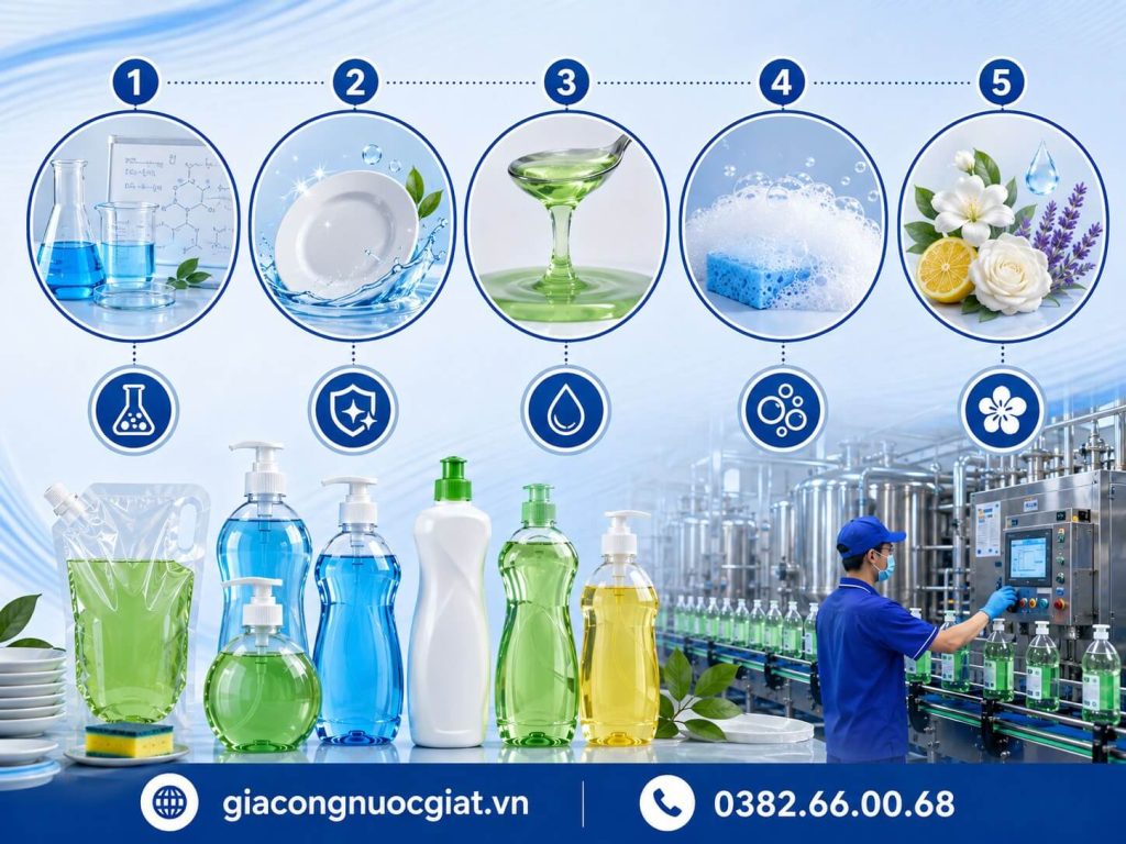 Quy trình sản xuất gia công nước rửa chén OEM ODM thương hiệu riêng tại Hà Thành