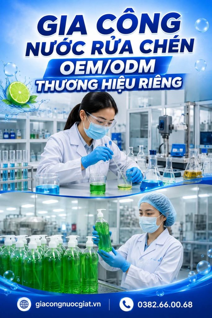 R&D, QC và hỗ trợ hồ sơ trong sản xuất nước rửa chén